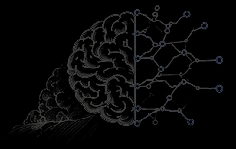 A brain drawn half as anatomy and half as a network of connected nodes