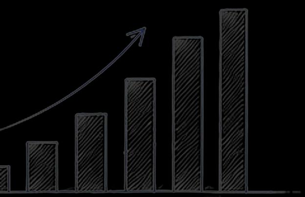 A bar chart rising left to right with an arrow curving upward over it